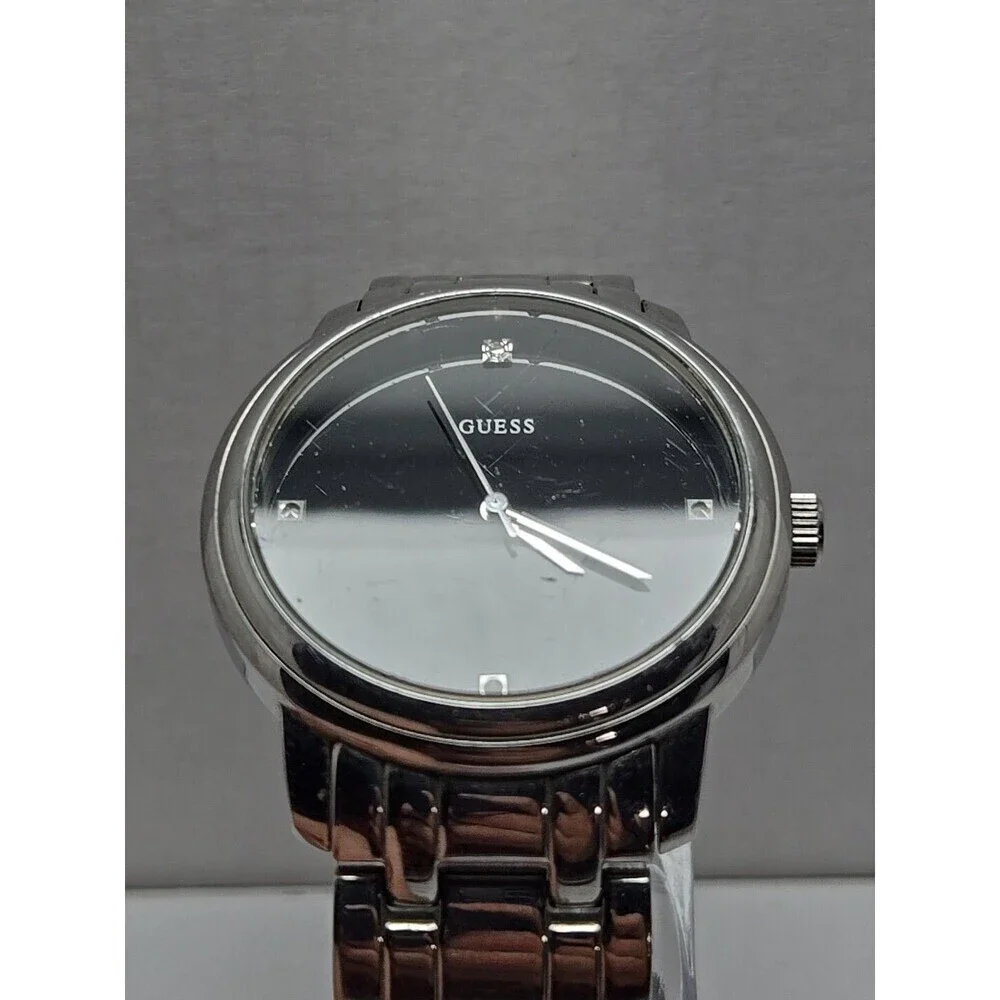 Mens Guess 39mm Stainless Steel Black Dial Quartz Watch G10181G New Battery